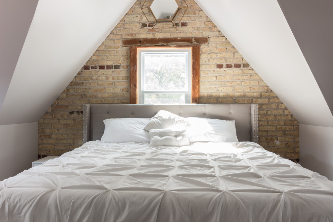 Chicago Finished Attic Master Bedroom Exposed Brick Wall