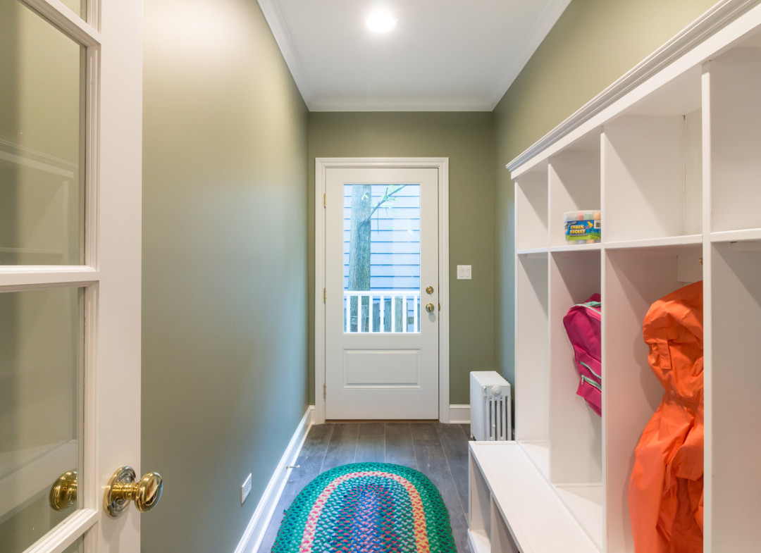 Mudroom radiator and built-in cubbies