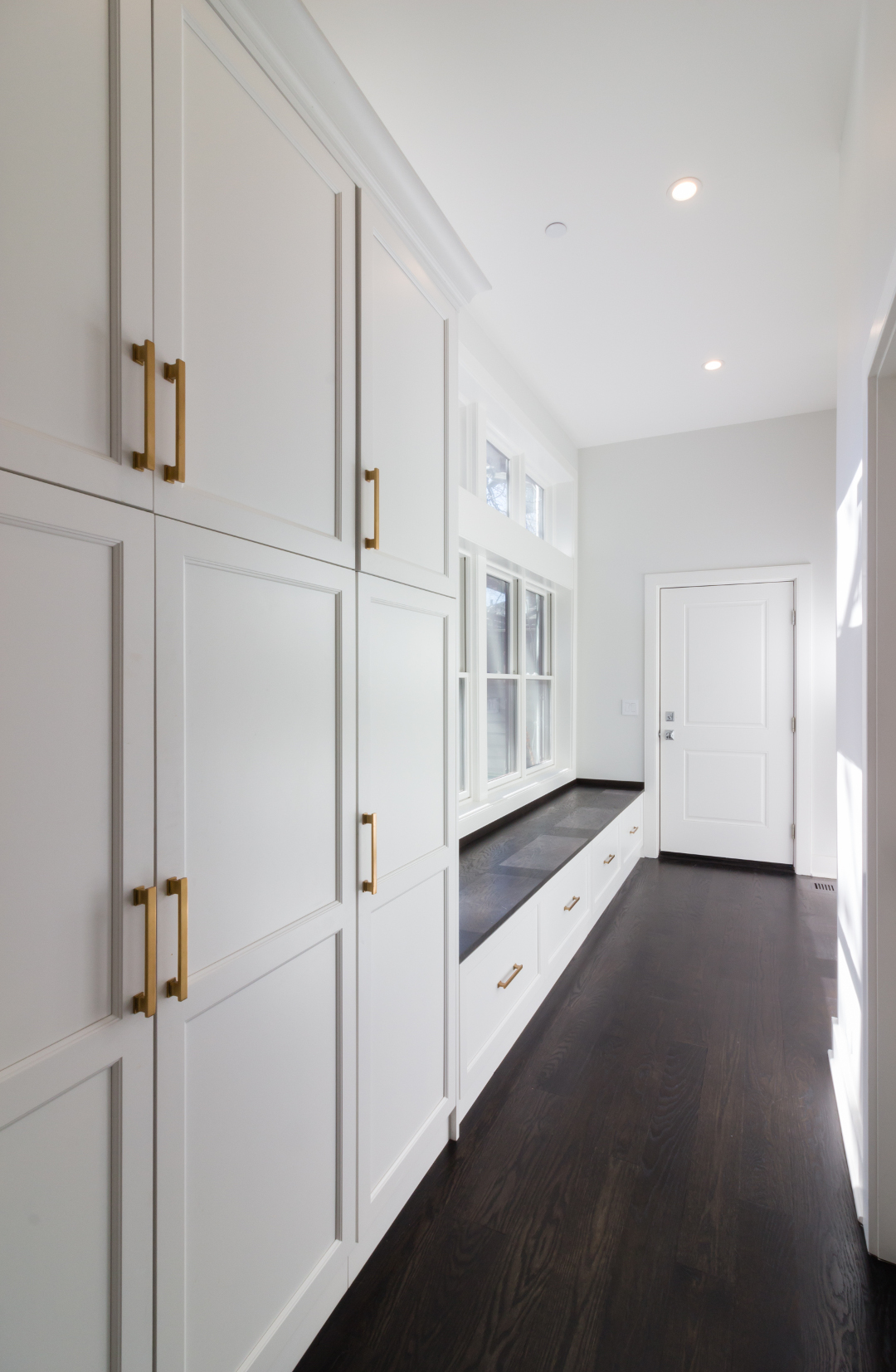 White shaker mudroom cabinets
