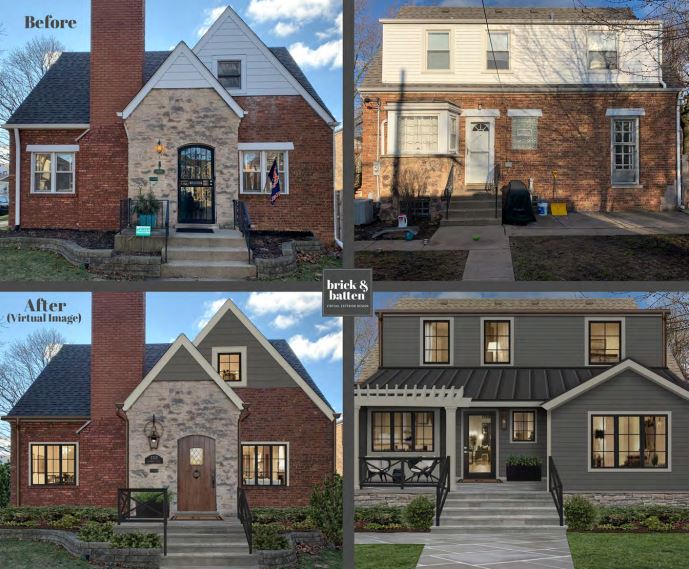 Before and after exterior design renderings of a Chicago home